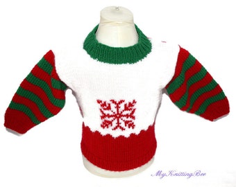Pull de Noël tricoté à la main pour garçon ou fille Taille 24 mois