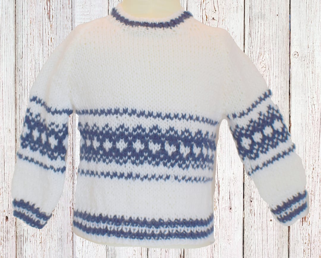 Hand Knit Fair Isle Sweater in White or Pink Size 6 to 12 Etsy