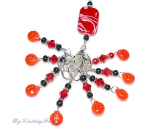 Set of 8 Snag  Medium Free Lady Bug Stitch Markers in Black and Red with Lead Marker and Holder (0119)