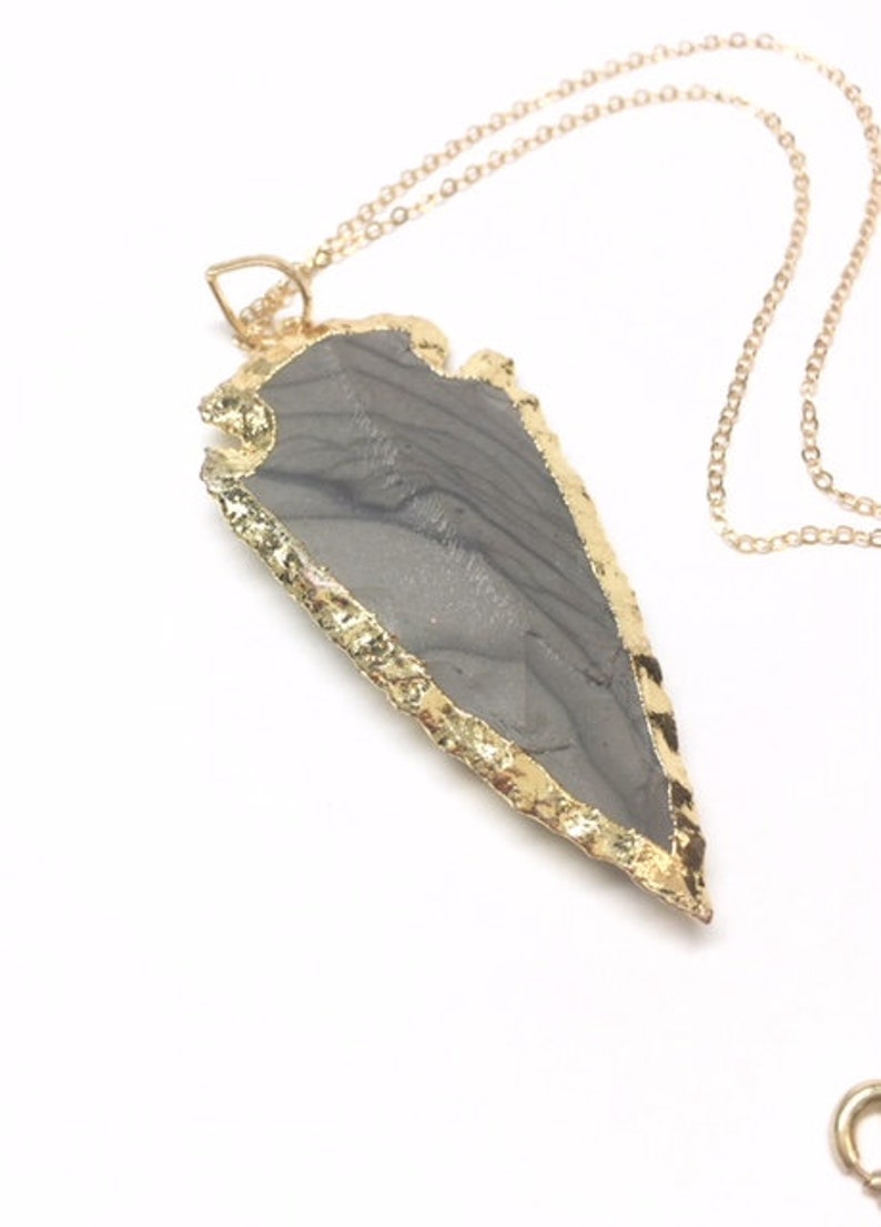 Gold Electroplated Crystal Healing Necklace Raw Jasper Arrowhead Necklace