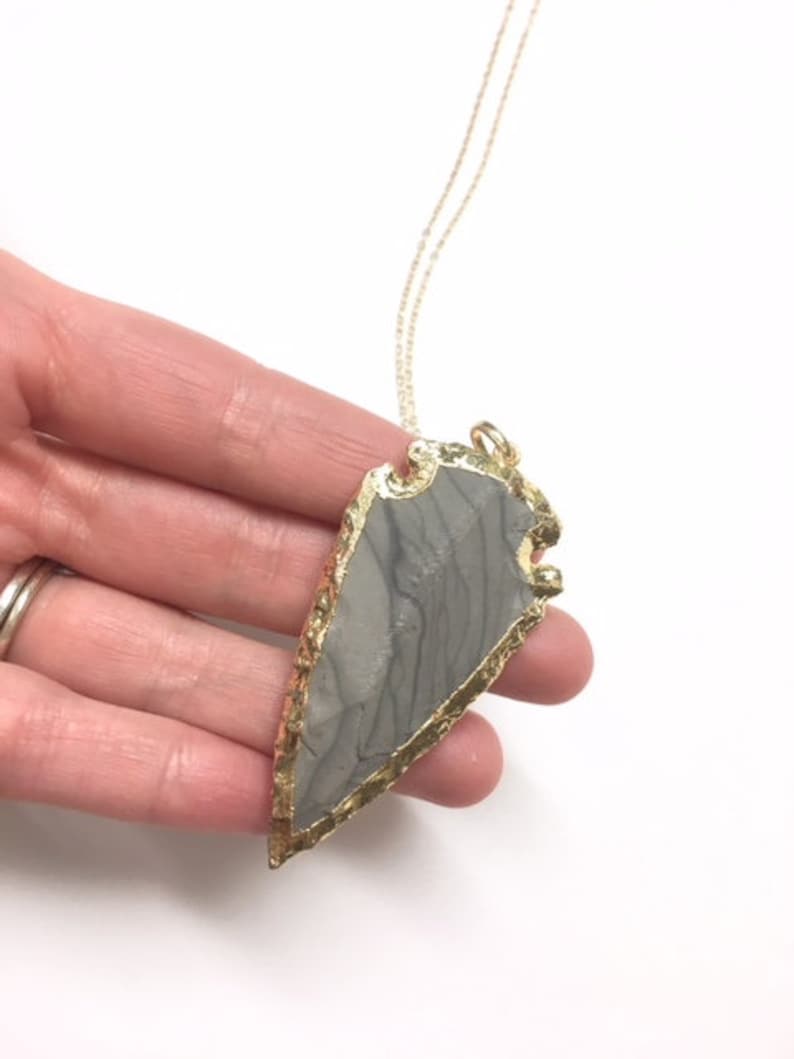 Gold Electroplated Crystal Healing Necklace Raw Jasper Arrowhead Necklace