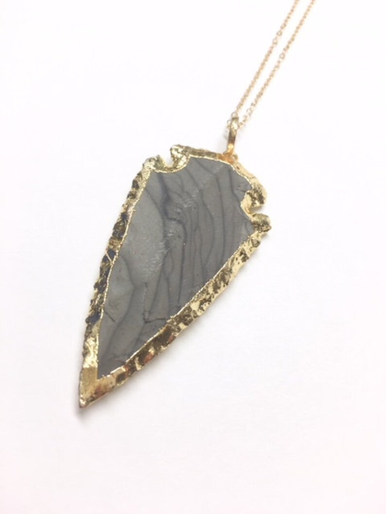 Gold Electroplated Crystal Healing Necklace Raw Jasper Arrowhead Necklace