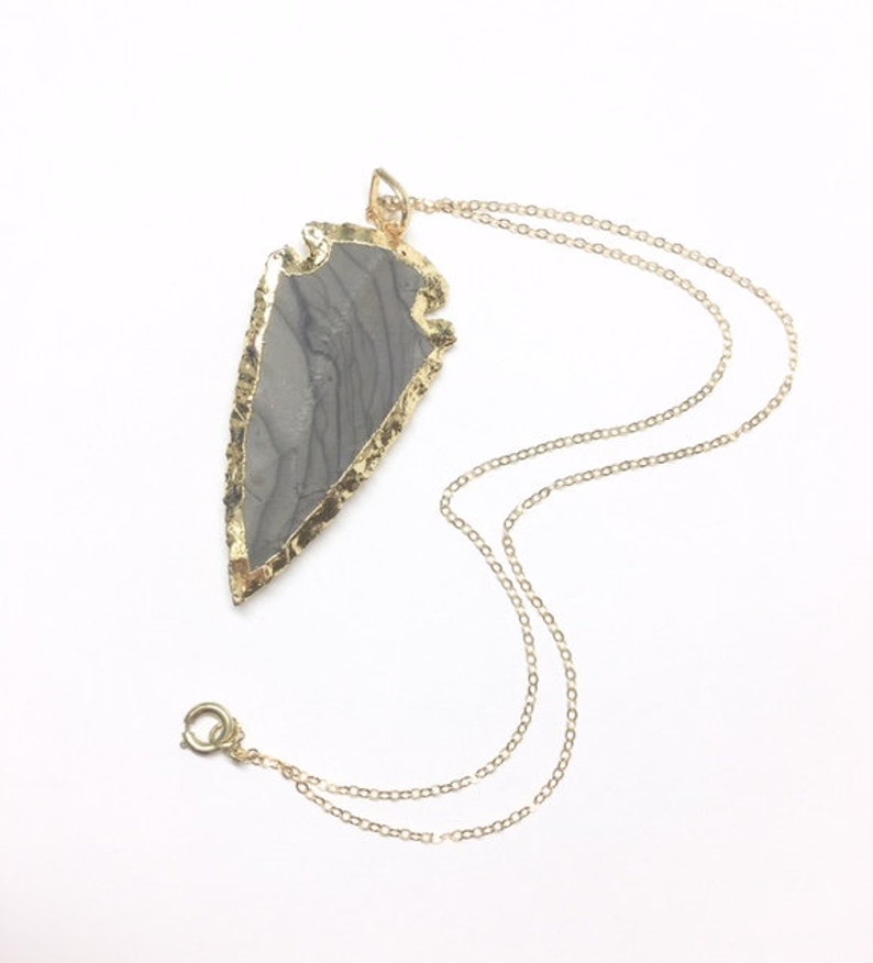 Gold Electroplated Crystal Healing Necklace Raw Jasper Arrowhead Necklace