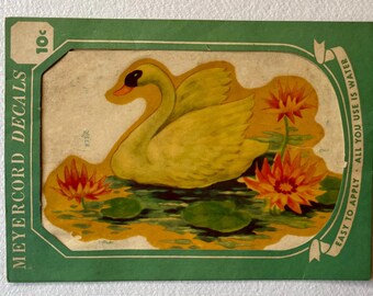Vintage Meyercord Decal, Swan, old stock.