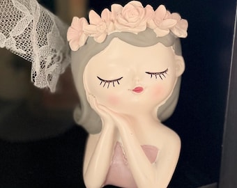 Mini fairy succulent planter, lady head vase, cottage-core plant decor