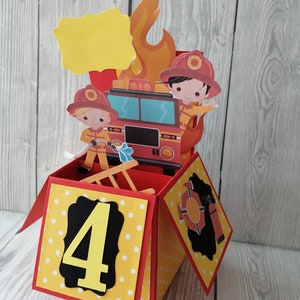 Handmade 3d Pop Up Birthday Greeting card- Fireman, fire engine, firefighter theme ideal for kids. Any name & number added