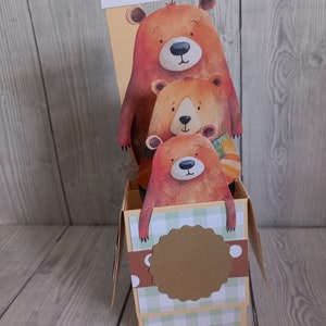 Handmade 3d Pop Up box Birthday Greeting card- Teddy Bears, Bears theme ideal for kids. Any age added