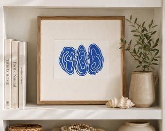 Oysters Original Linocut Block Print Coastal Art 5x7