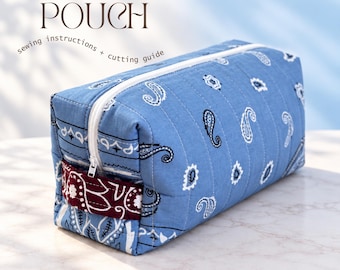 Quilted Bandana Boxy Pouch Digital Download Cutting Guide + Sewing Instructions