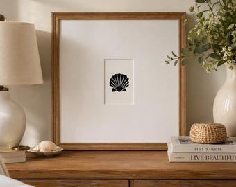 Original Linocut Shell Print, Original Hand-Printed Block Art
