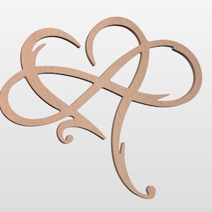 May include: A wooden cutout of a stylized infinity symbol with a decorative flourish at the bottom.