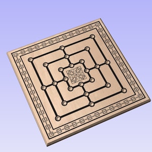 Peut inclure: Un plateau de jeu en bois avec une bordure à motifs noirs et blancs. Le plateau a une grille avec 16 cercles au centre. Les cercles sont disposés en forme de carré.