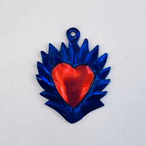 Mexican tin heart, gift idea for new home, wall decoration, traditional Mexican art, sacred heart, ex voto.