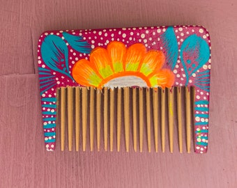 Oaxacan Alebrije comb, hand-painted copal wood comb in Mexico