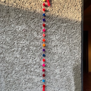 Handmade Multicolor Pompom Mexican Garland, Boho-Hippie Home Decor, Mexican Party Decoration or Christmas Tree, Chiapas pompom decoration