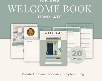 Libro di benvenuto Airbnb: modello Canva da 22 pagine - Design costiero (Canva, download digitale)