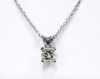 14k Princess Cut Diamond Pendant .25 ct. total wt. Single Stone Solitaire Includes a Solid Gold Chain 14k