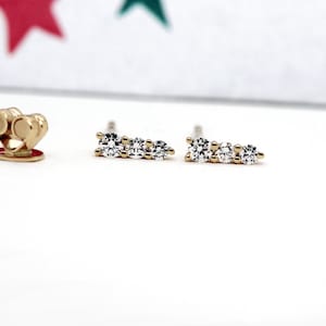 14k Ladies Bar Studs Big Round Diamond Bar Studs Bar Earrings, Pair of 14k Solid Yellow GOLD Prong Set Diamond Weight .21 ct. wt. Push Backs