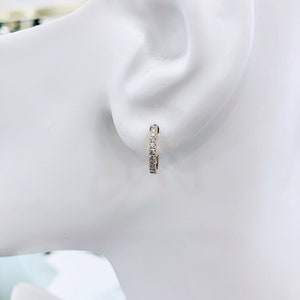 14k Diamond Hoops .17ct. Total wt. Small Round Huggies Earrings Diamonds Solid 14k WHITE Gold Huggy Earring hoops Genuine Diamonds 12 mm. image 5