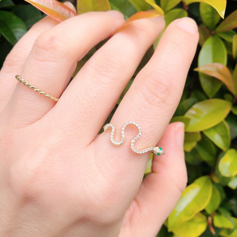 14k Ladies Snake Ring Index Finger Ring Diamonds in SOLID 14k Etsy