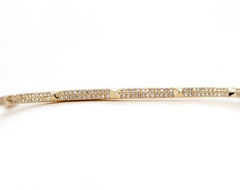 Ladies Diamond Bangle Bracelet in Solid 14k Gold & Diamonds Spike Gold Bangle Diamonds Two Tiny Rows Small Round Diamonds .36ct. Tot. Wt.