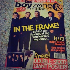 May include: A Boyzone magazine cover featuring the band members in suits. The cover includes the headline "IN THE FRAME!" and text about a video and a free double-sided giant poster. The magazine is issue 38.
