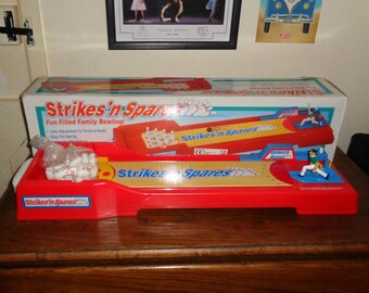 Strikes N Spares Ten Pin Bowling Collectable Hilco Game 1997 Table Top Vintage Inc. Pins Ball 24" Long Fun Filled Family Bowling Sport