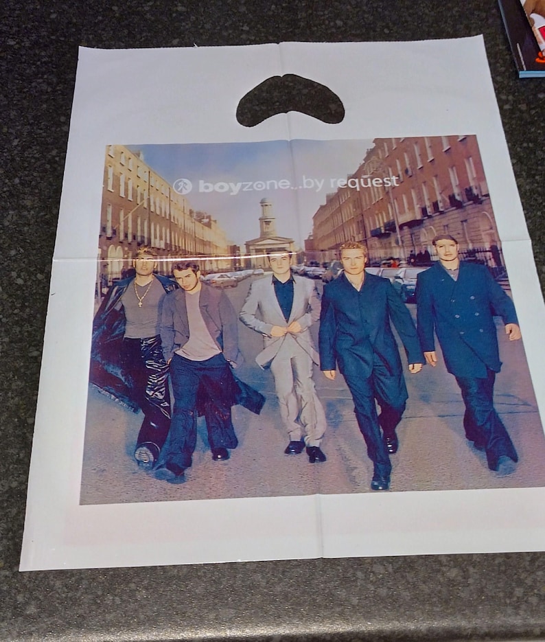 Boyzone Our Price Small Plastic Carrie Bag Window Sticker Pin Badges ...