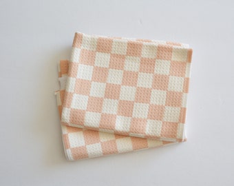 Waffle Knit Towel - Pink Checkers