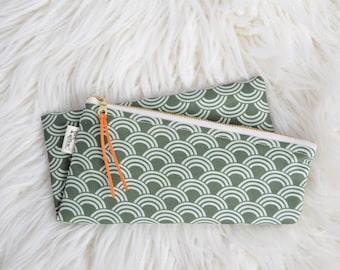 Emerald Scallop Wet Bag: Waterproof Cotton Canvas Zipper Pouch
