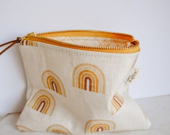 Mustard Rainbow Zipper Pouch / Minimalist Bag / Cosmetic Bag / Makeup Bag / Coin Purse / Travel Bag / Girl Gift / Essentials bag / Oil Bag