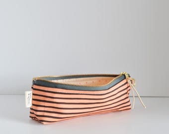 Pink Circus Stripe Boxy Pencil Pouch