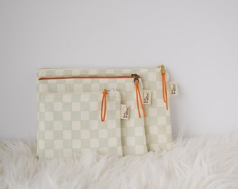 Checkered Sage VANS Inspired Makeup Bag  / Makeup Pouch / Cosmetic Bag  / Toiletry Bag / Coin Purse / Gift for Her / Best Friend Gift / Boho