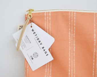 Tan Stripe Wet Bag / Waterproof Bag / Diaper Bag / Waterproof Makeup Bag / Wet Dry Bag / Beach Bag / Swim Bag / Pool Pouch / Mom Gift