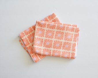 Waffle Knit Towel - Orange Crochet Flowers