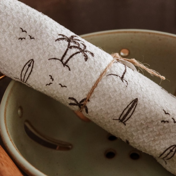 Waffle Knit Towel - Palms Print