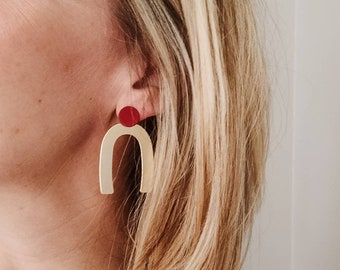 Matte Brass Arch Earring / Minimalist Earring / Boho Earring / Brass Boho Earring / Geometric Earring / Rainbow Earring