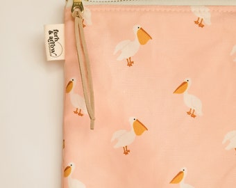 Pelican Print Wet Bag: Waterproof Cotton Canvas Zipper Pouch