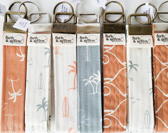 Beach Palms Surfer Key Fob Wristlet: Recycled Fabric Surf Keychain