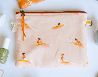 Surfer Girl Pouch/  Makeup Bag  / Makeup Pouch / Cosmetic Bag  / Toiletry Bag / Coin Purse / Gift for Her / Best Friend Gift