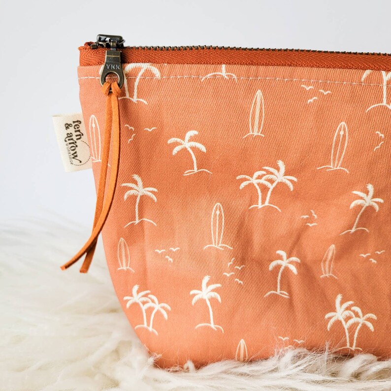 Palms Makeup Bag / Cosmetic Bag / Travel Bag / Essential Oil Bag / Handmade Bag / Gift For Her / Best Friend Gift Rust Palms