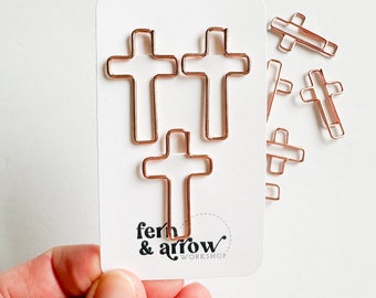 Rose Gold Cross Bookmark Clip Set