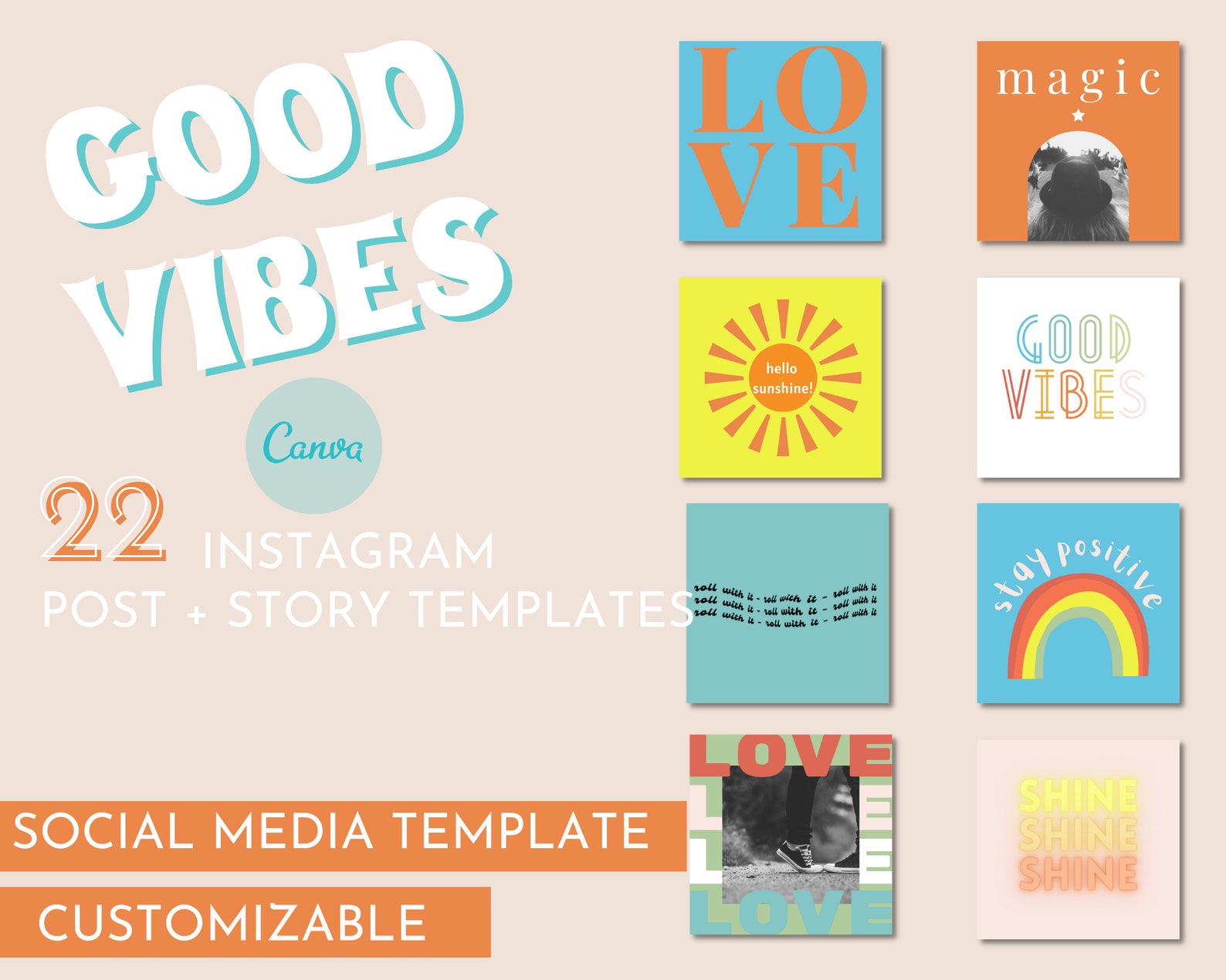 Good Vibes Instagram Template / Retro Instagram Post Template Etsy