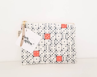 Dice Print Zipper Pouch: Linen Cotton Canvas Cosmetic Bag