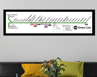 Framed Canvas - CTA Green Line Map