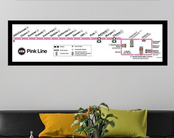 Framed Canvas - CTA Pink Line Map