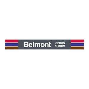 Printed CTA Station Sign (Belmont - Red, Purple, Brown)