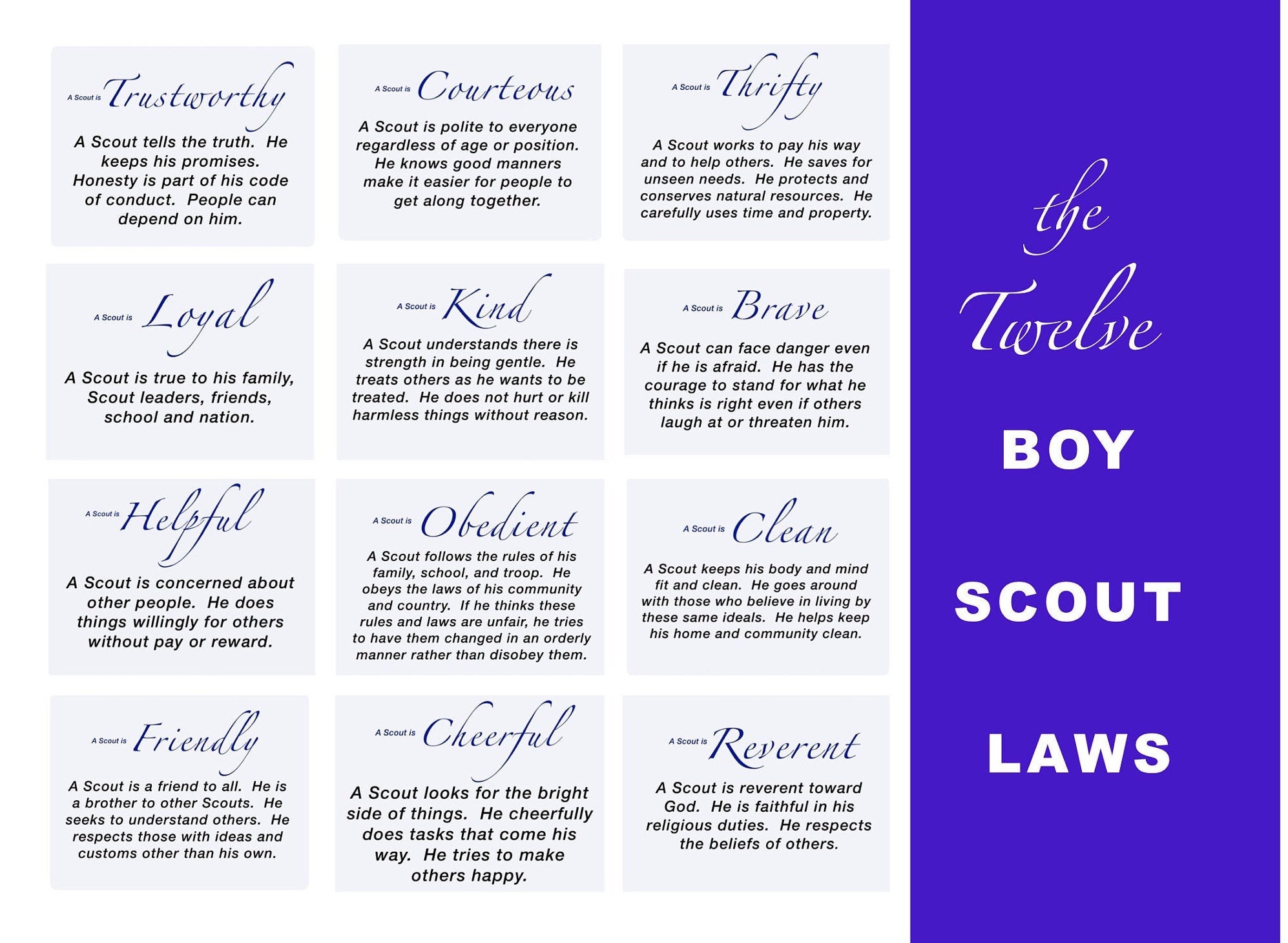 12 BOY SCOUT LAWS en un marco de 5x7. Para - Etsy España