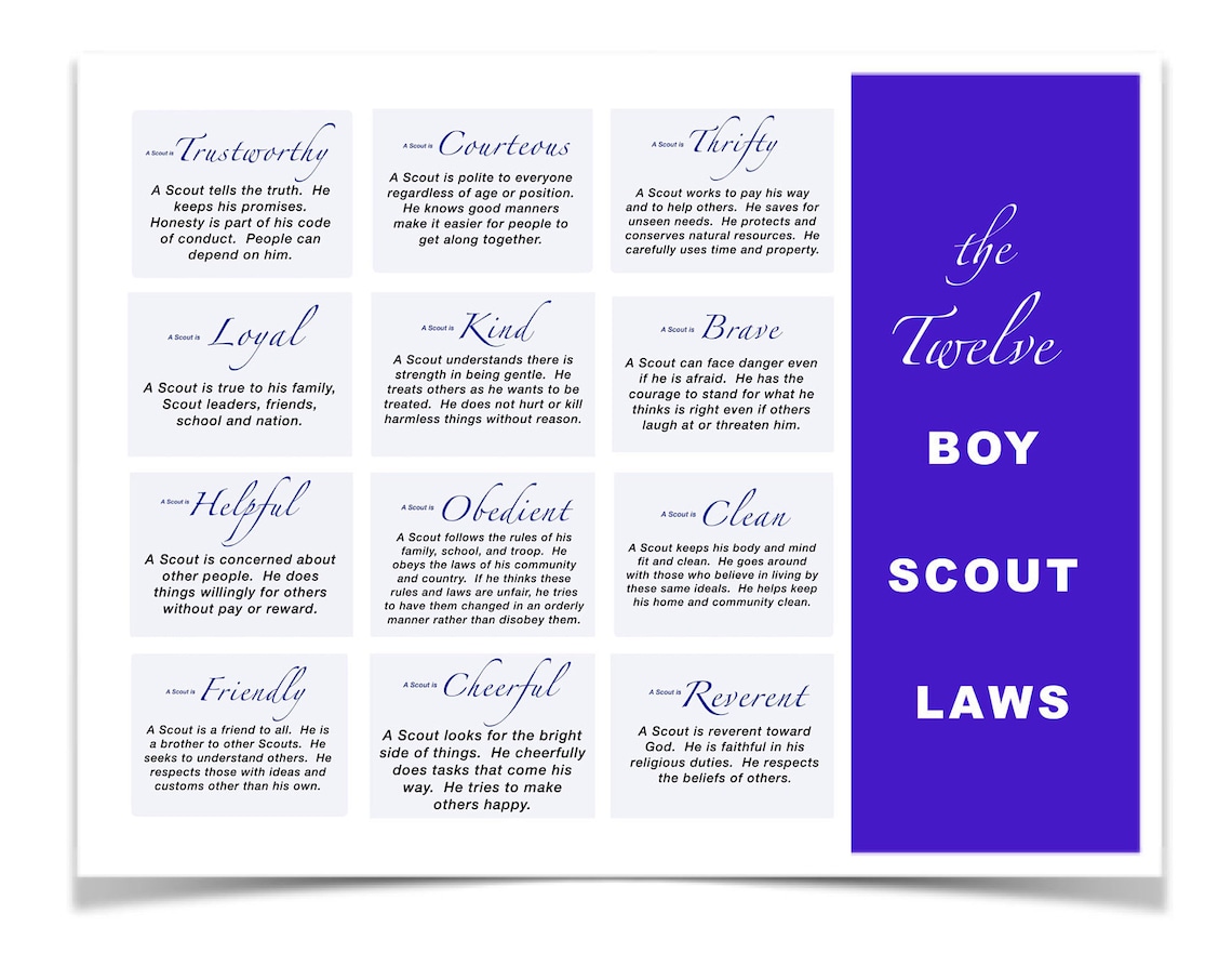 Boy Scout Laws Wall Poster 5x7. 12 Laws Etsy