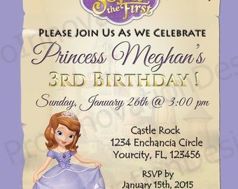 Invitación de cumpleaños de Sofia the First, Fiesta de Princesas (Archivo digital)